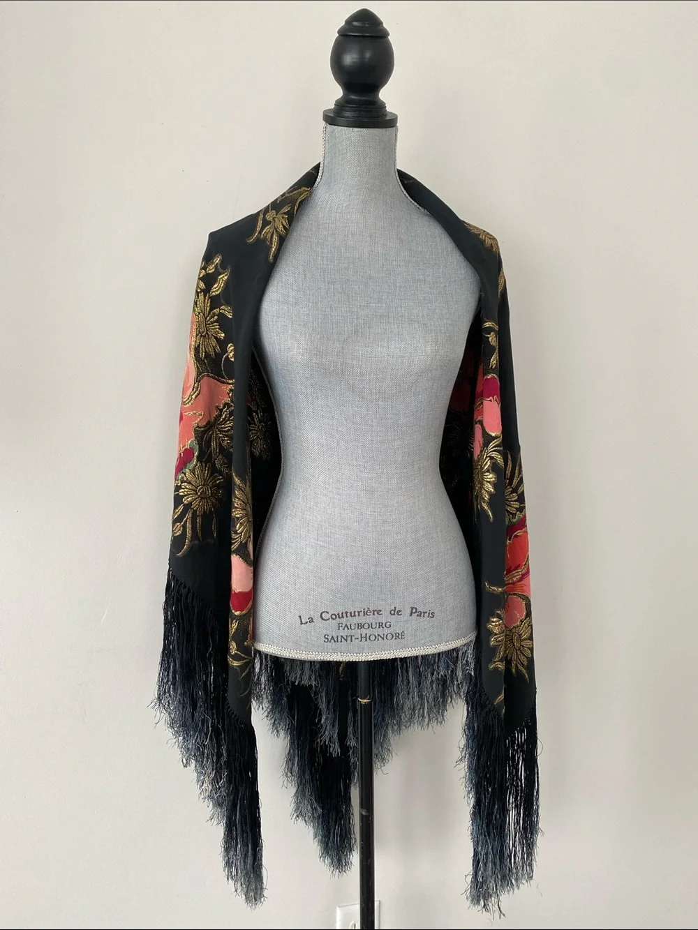 Artisan 100% Silk Embroidered Shawl Hand-Rolled Hem Hand-Knotted Fringe